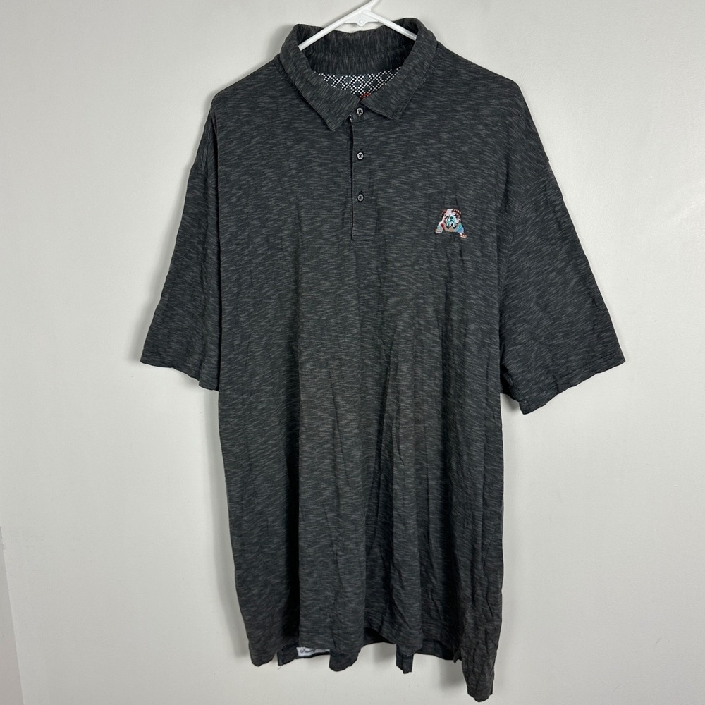 Robert Graham Mens Polo Shirt Sz 2XL Bulldog Embroidered Charcoal Gray Slub Grey